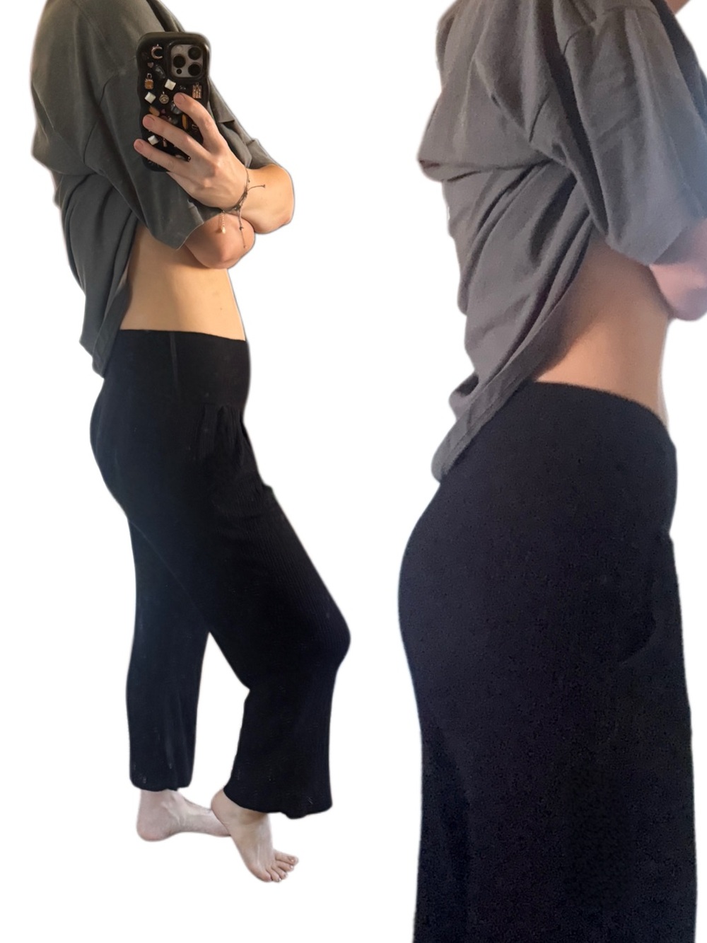 NSF  Black Cropped Wide Leg Ribbed Leisure Pants Women’s Sz Small Pocket…